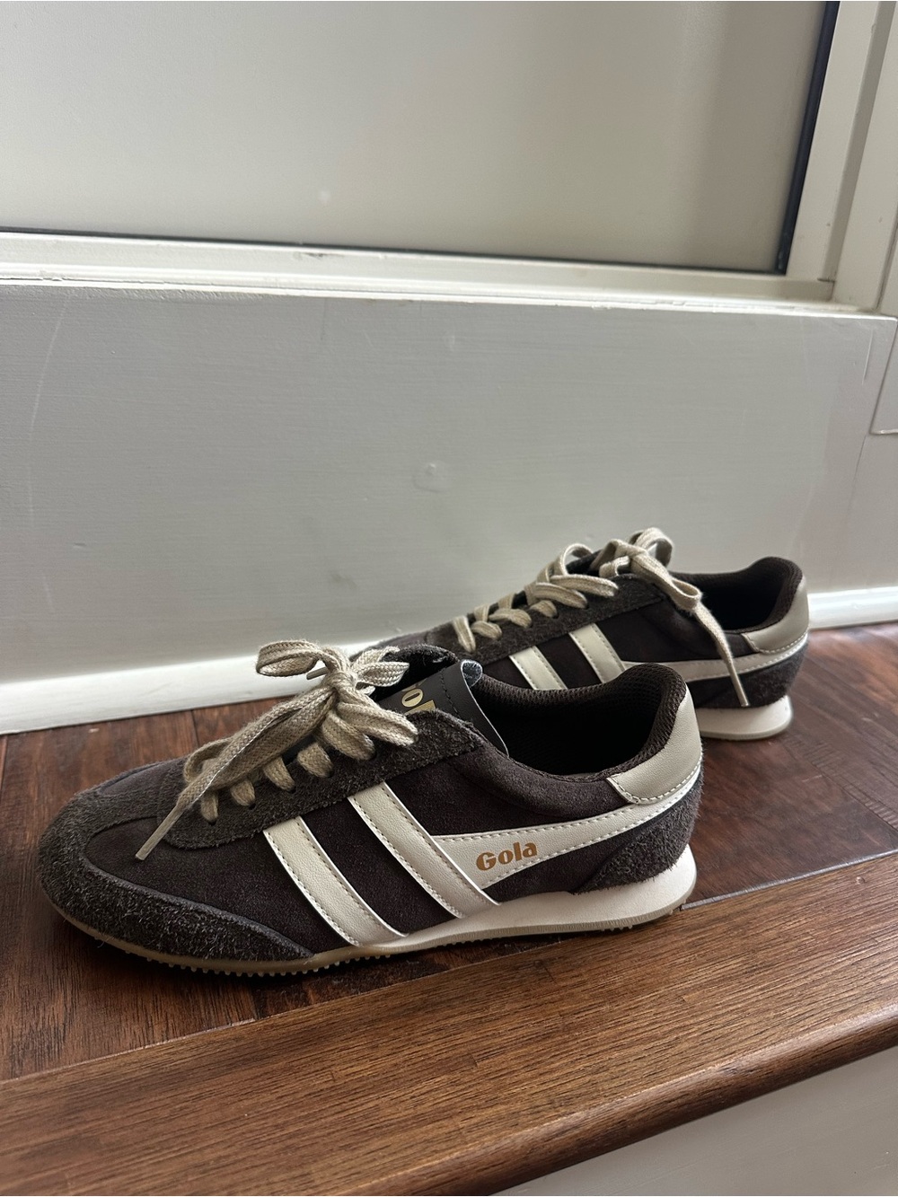 Gola women’s Brown and Cream Suede Retro Sneakers